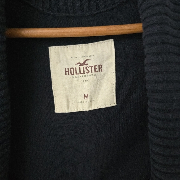 Hollister Sweater Womens Medium Navy Blue Pockets Mock Neck Preppy - Picture 3 of 9